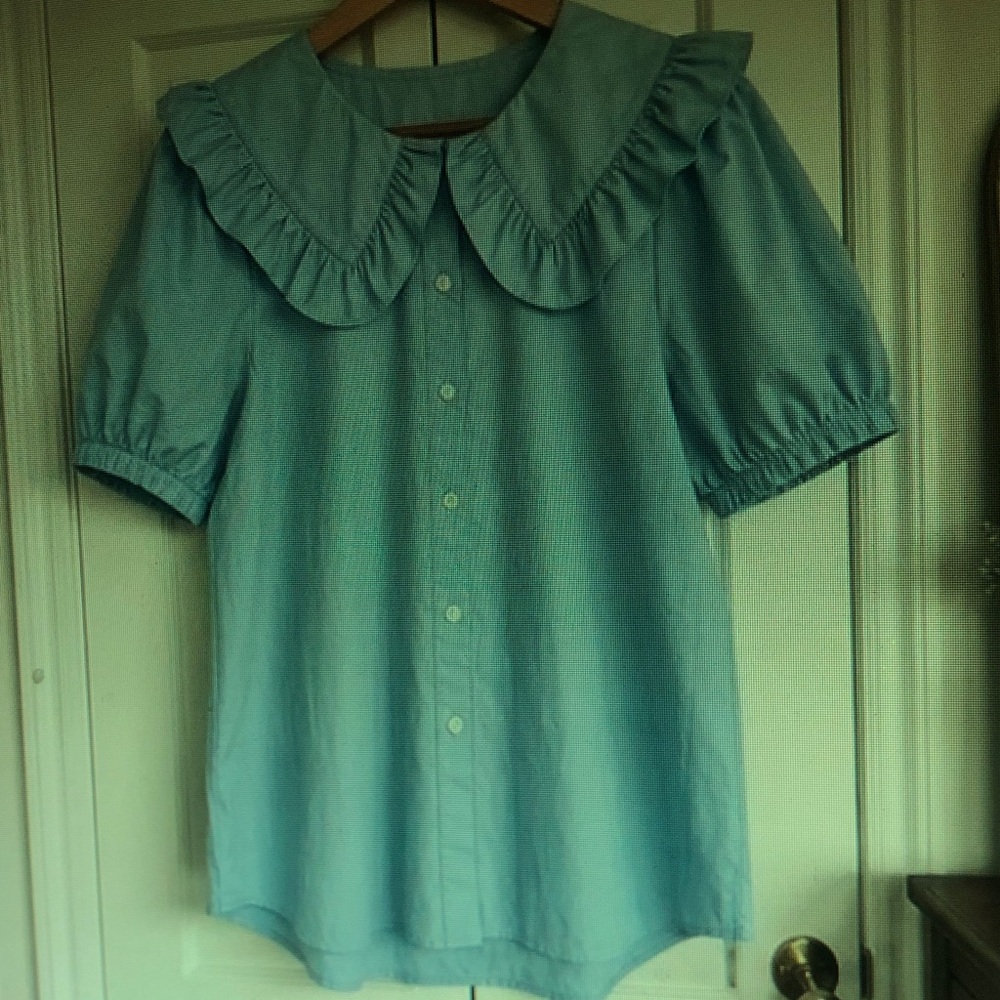 Girls' Light Blue Ruffle Collar Button-Front Blouse